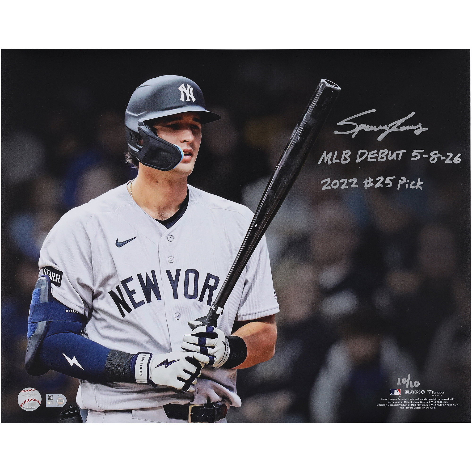 Spencer Jones New York Yankees Autographed 16" x 20" Debut Spotlight Photograph with Multiple Inscriptions - Limited Edition #10/10