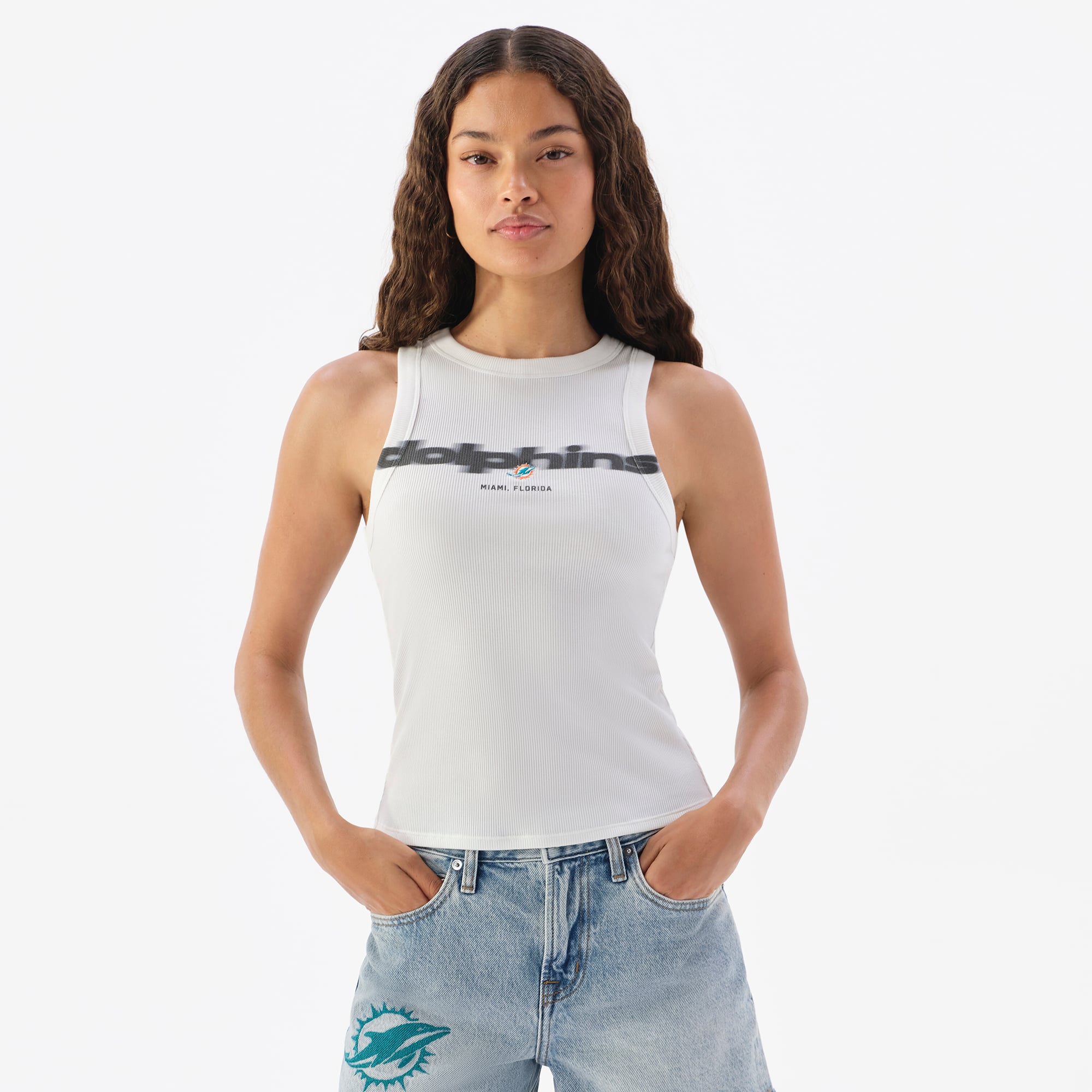 Weißes Miami Dolphins Micro Rib Tanktop für Damen