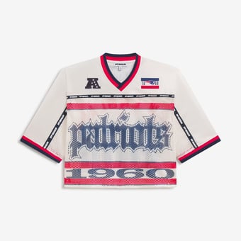 Women's Cream New England Patriots Cropped Mesh V-Neck Top