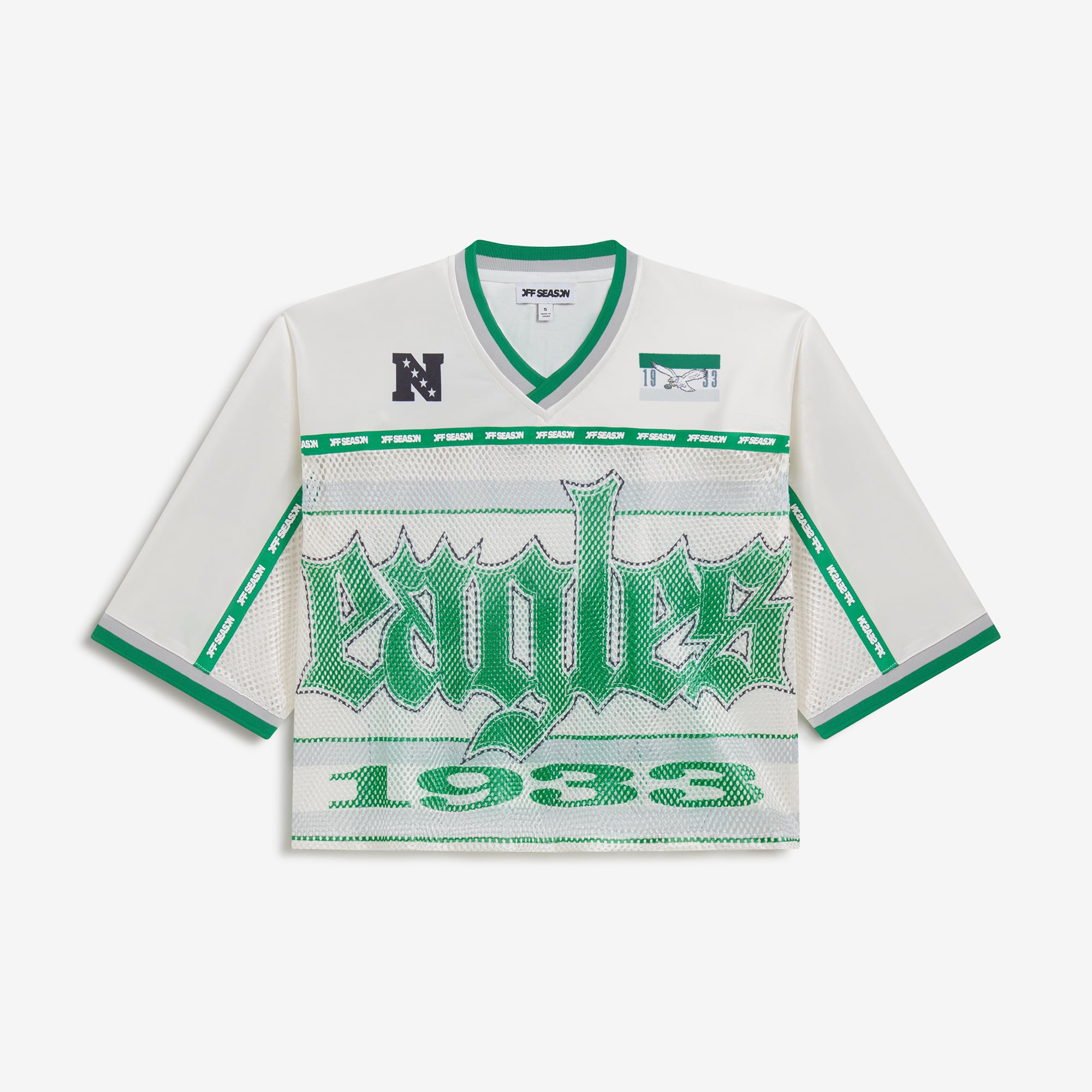 Philadelphia Eagles Damen-Crop-Top aus Mesh mit V-Ausschnitt in Creme