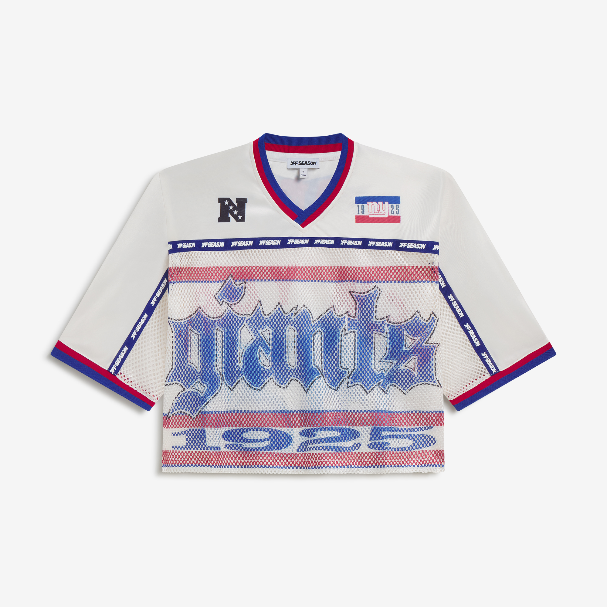 Women's Cream New York Giants Cropped Mesh V-Neck Top