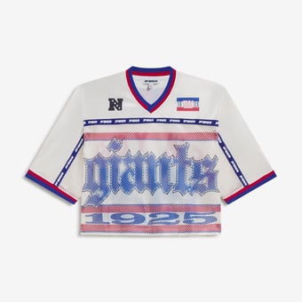 Women's Cream New York Giants Cropped Mesh V-Neck Top