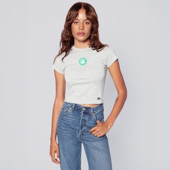 Women's Hype and Vice  Gray Boston Celtics Small Logo Cropped Baby T-Shirt