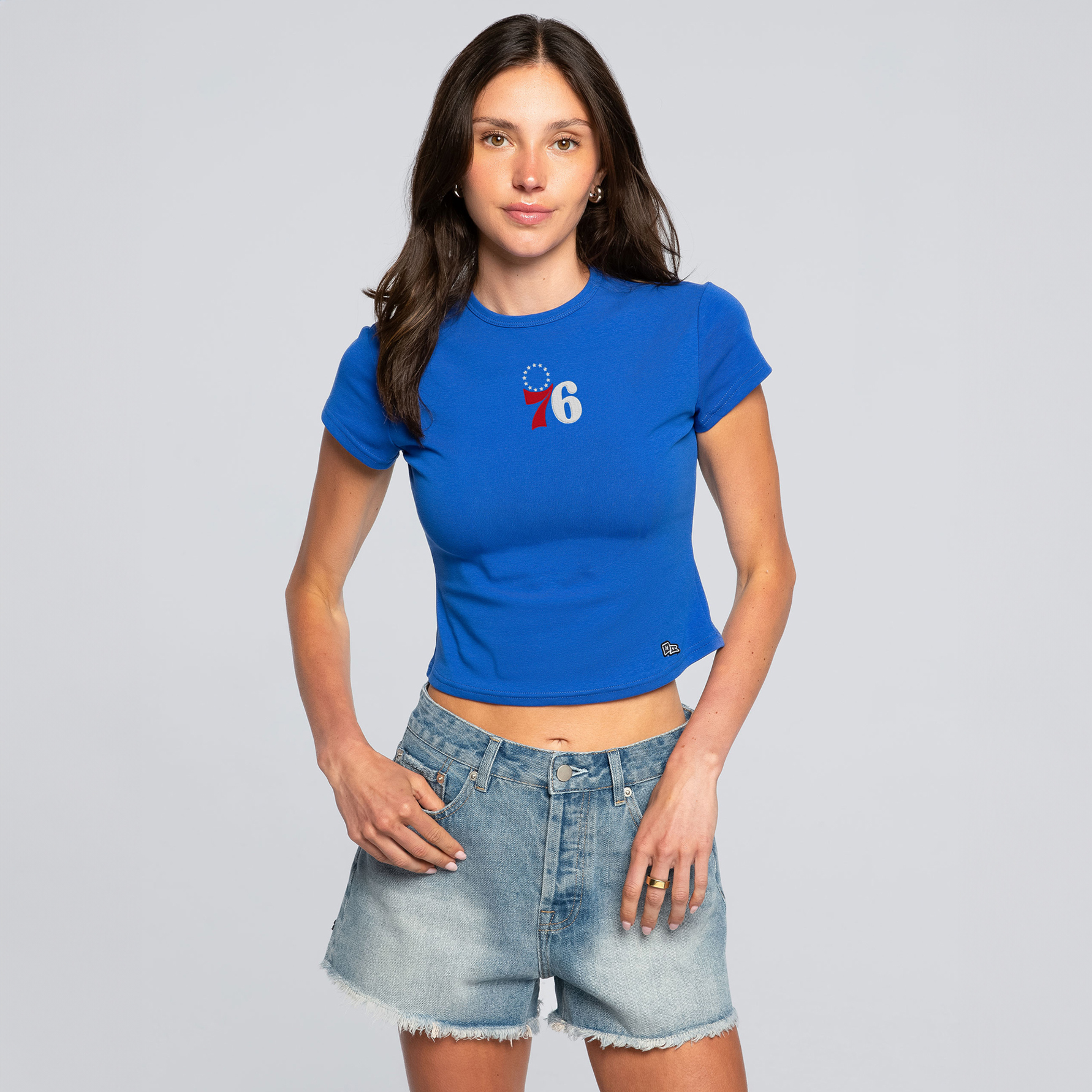 Women's Hype and Vice  Royal Philadelphia 76ers Small Logo Cropped Baby T-Shirt