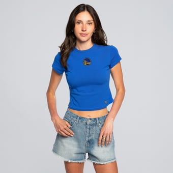 Women's Hype and Vice  Royal Golden State Warriors Small Logo Cropped Baby T-Shirt
