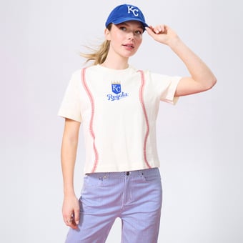 Women's Terez  Cream Kansas City Royals Vintage Baseball Stitch T-Shirt