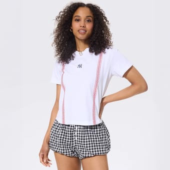 Women's Terez White New York Yankees Baseball Stitch Baby T-Shirt