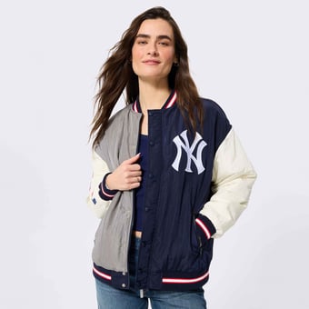 Women's Terez Navy New York Yankees Rival Full-Snap Bomber Jacket