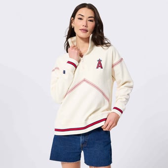 Women's Terez  Cream Los Angeles Angels Baseball Stitch Quarter-Zip Pullover