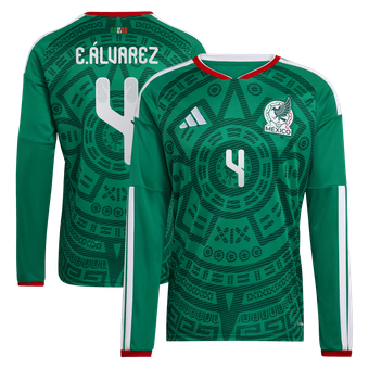 Men's adidas Edson Álvarez Green Mexico National Team  2026 Home Replica Long Sleeve Jersey