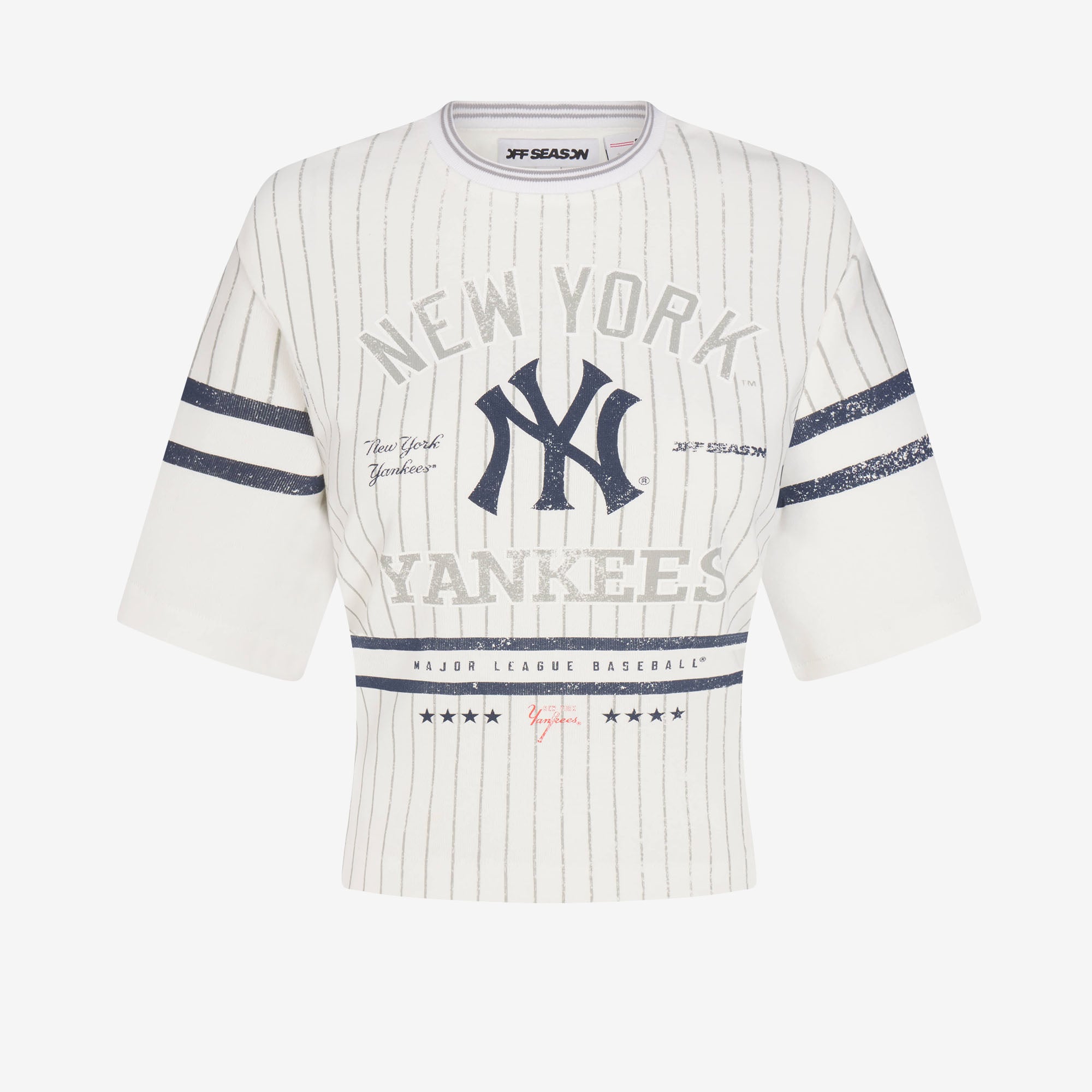 T-shirt da donna bianca dei New York Yankees con allacciatura sul retro
