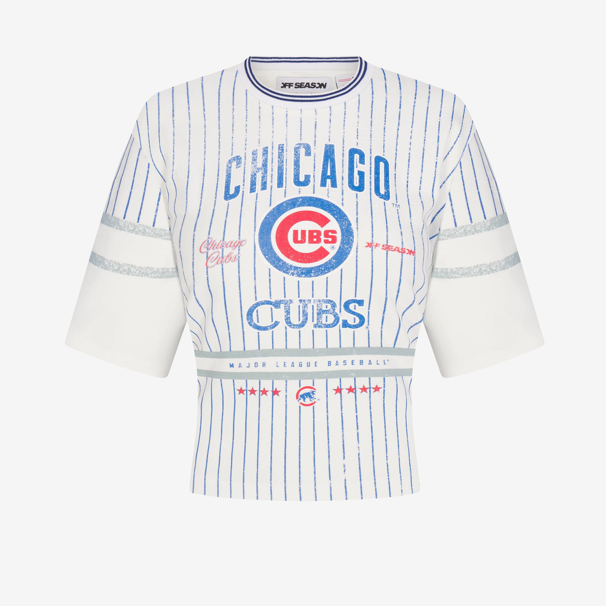 T-shirt da donna bianca dei Chicago Cubs con allacciatura sul retro