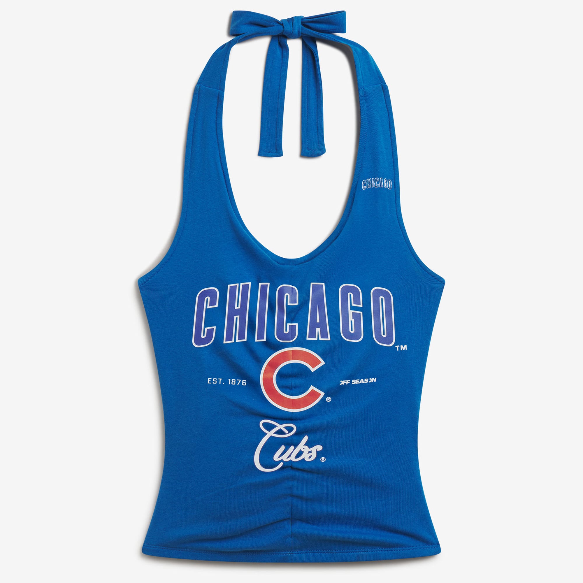 Top da donna Royal Chicago Cubs con scollo all'americana e arricciature