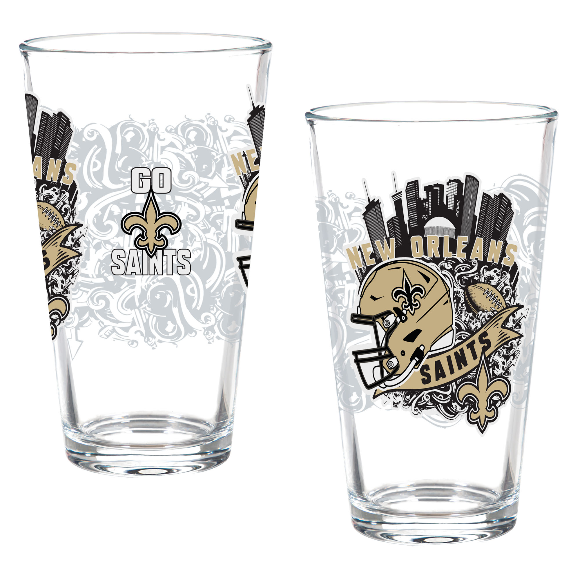 New Orleans Saints Hometown Series 16oz Pint Glass 2-Piece Set with Gift Box
