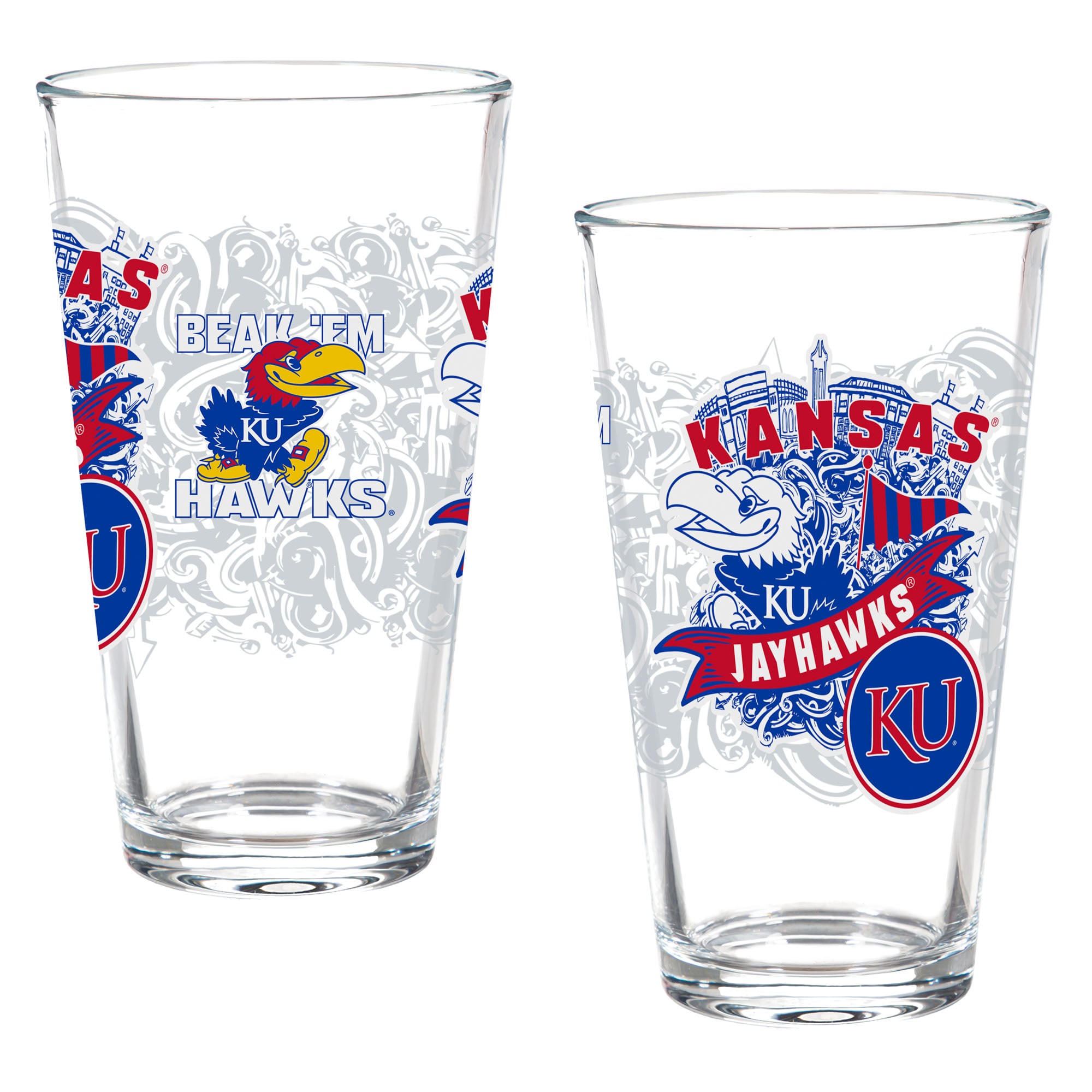 Kansas Jayhawks Hometown Series 16oz Pint Glass 2-Piece Set with Gift Box
