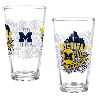 Michigan Wolverines Hometown Series 16oz Pint Glass 2-Piece Set with Gift Box