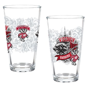 Wisconsin Badgers Hometown Series 16oz Pint Glass 2-Piece Set with Gift Box