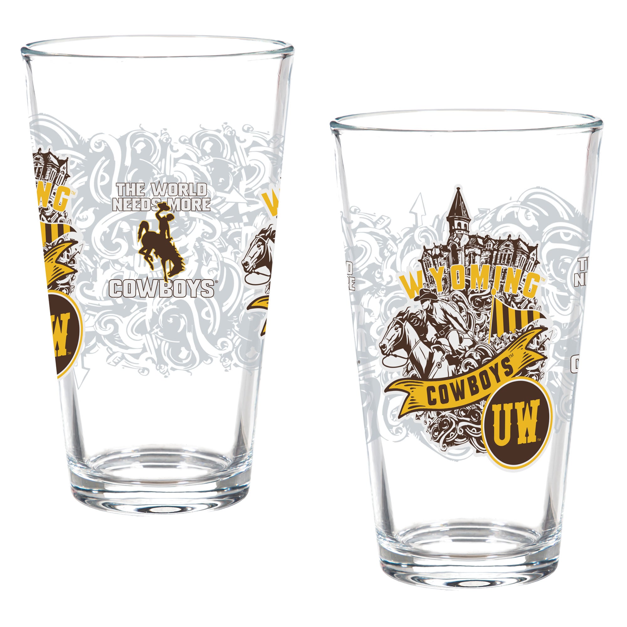 Wyoming Cowboys Hometown Series 16oz Pint Glass 2-Piece Set with Gift Box