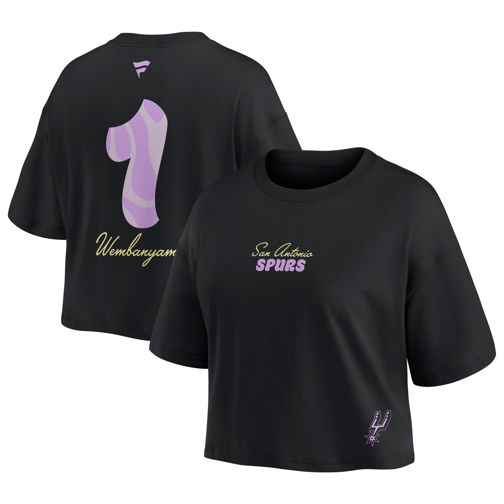 Women's Fanatics Victor Wembanyama Black San Antonio Spurs Name & Number Cropped Top