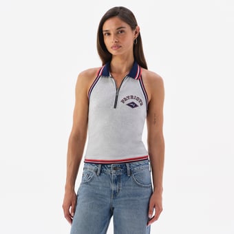 Women's Heather Gray New England Patriots Collared Halter Top