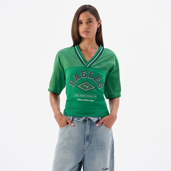 Women's Kelly Green Philadelphia Eagles Lace-Back V-Neck T-Shirt