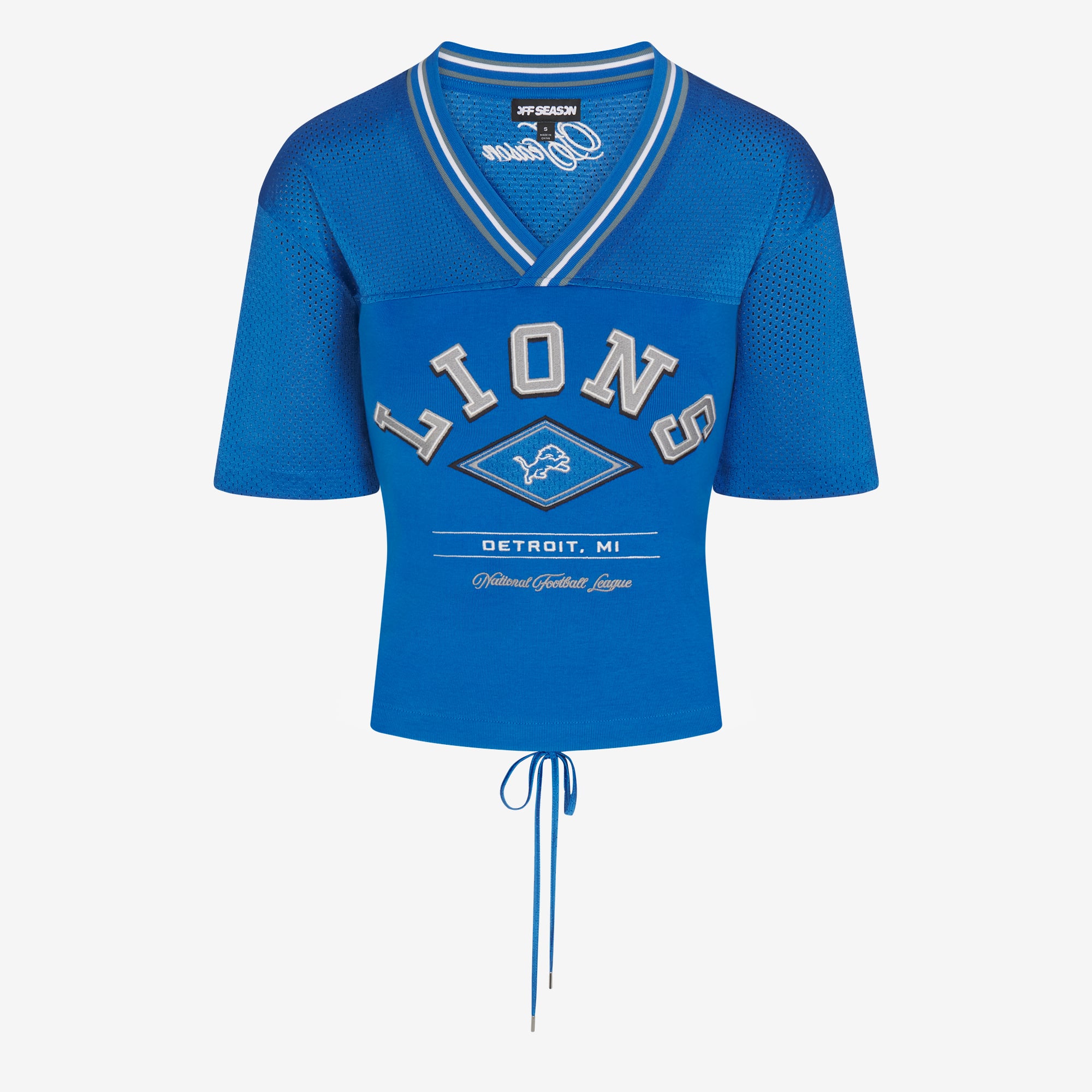 Women's Blue Detroit Lions Lace-Back V-Neck T-Shirt