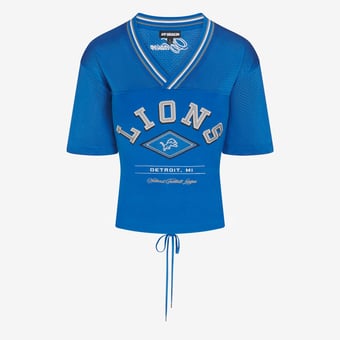 Women's Blue Detroit Lions Lace-Back V-Neck T-Shirt
