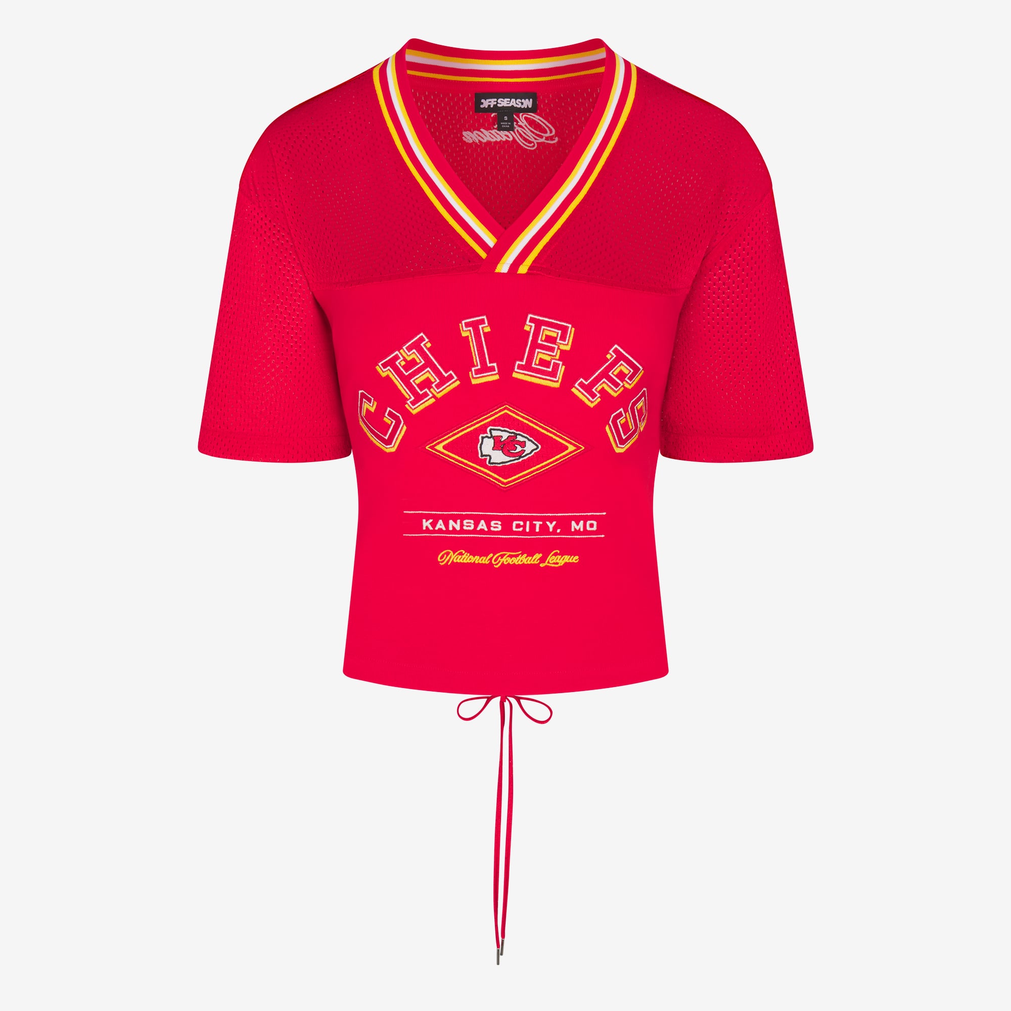T-shirt à col en V et dos en dentelle pour femme, Kansas City Chiefs, rouge