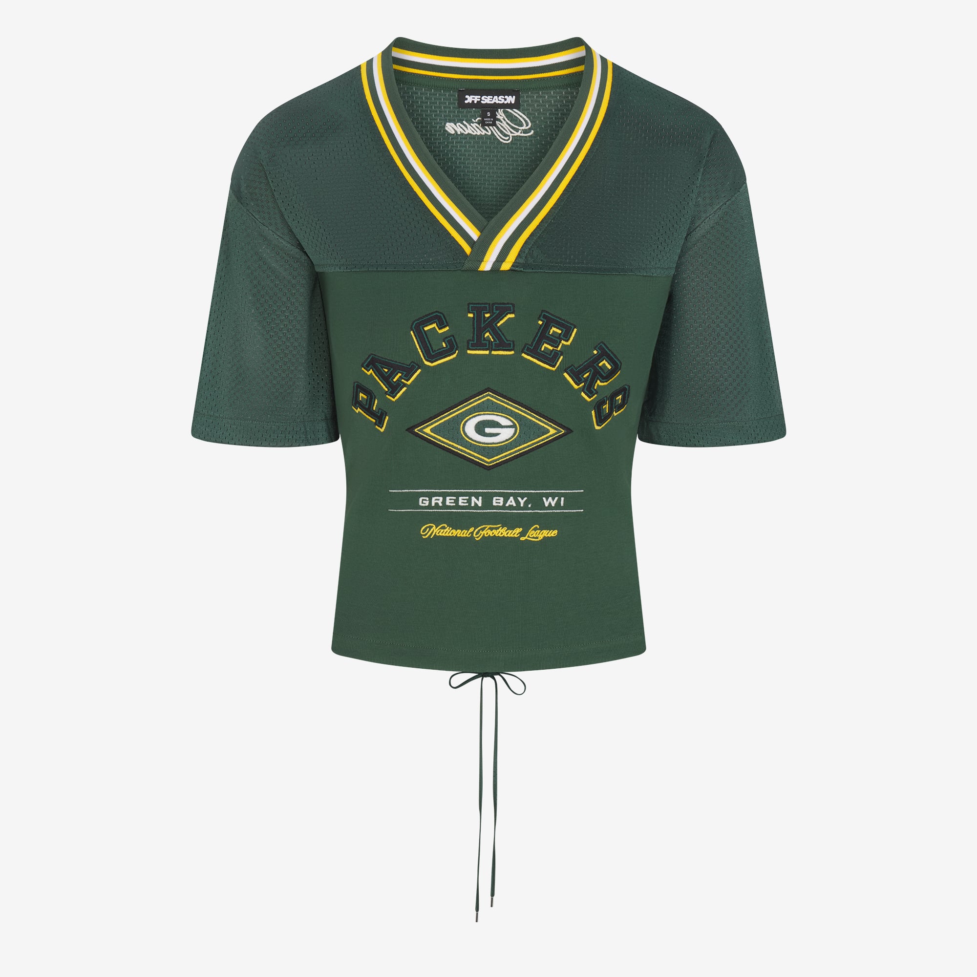 T-shirt vert Green Bay Packers pour femme, col en V et dos en dentelle