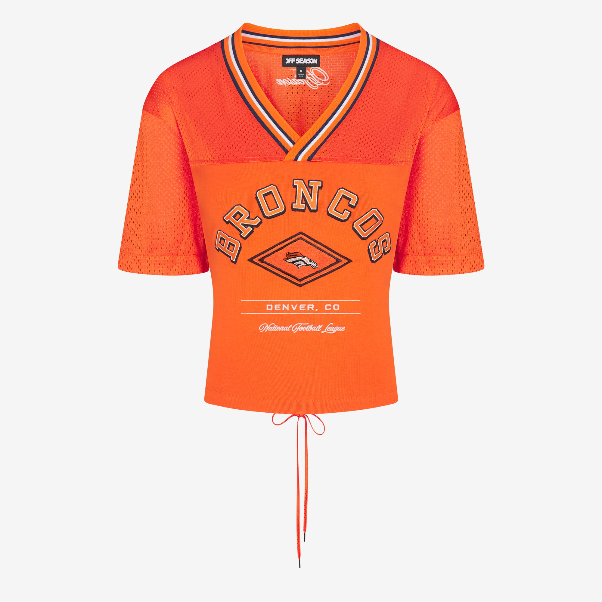 T-shirt à col en V et dos en dentelle orange Denver Broncos pour femmes