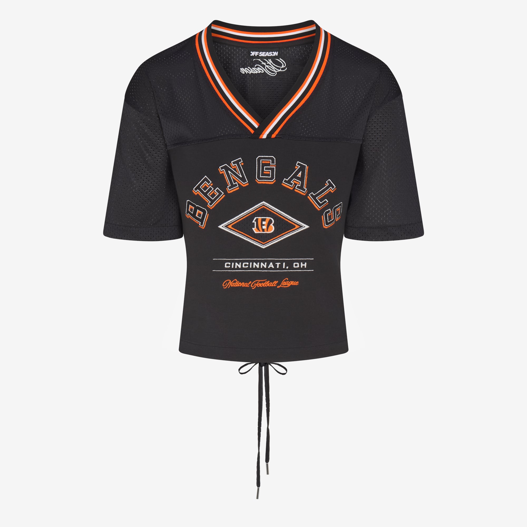 T-shirt noir pour femme des Bengals de Cincinnati, col en V et dos en dentelle