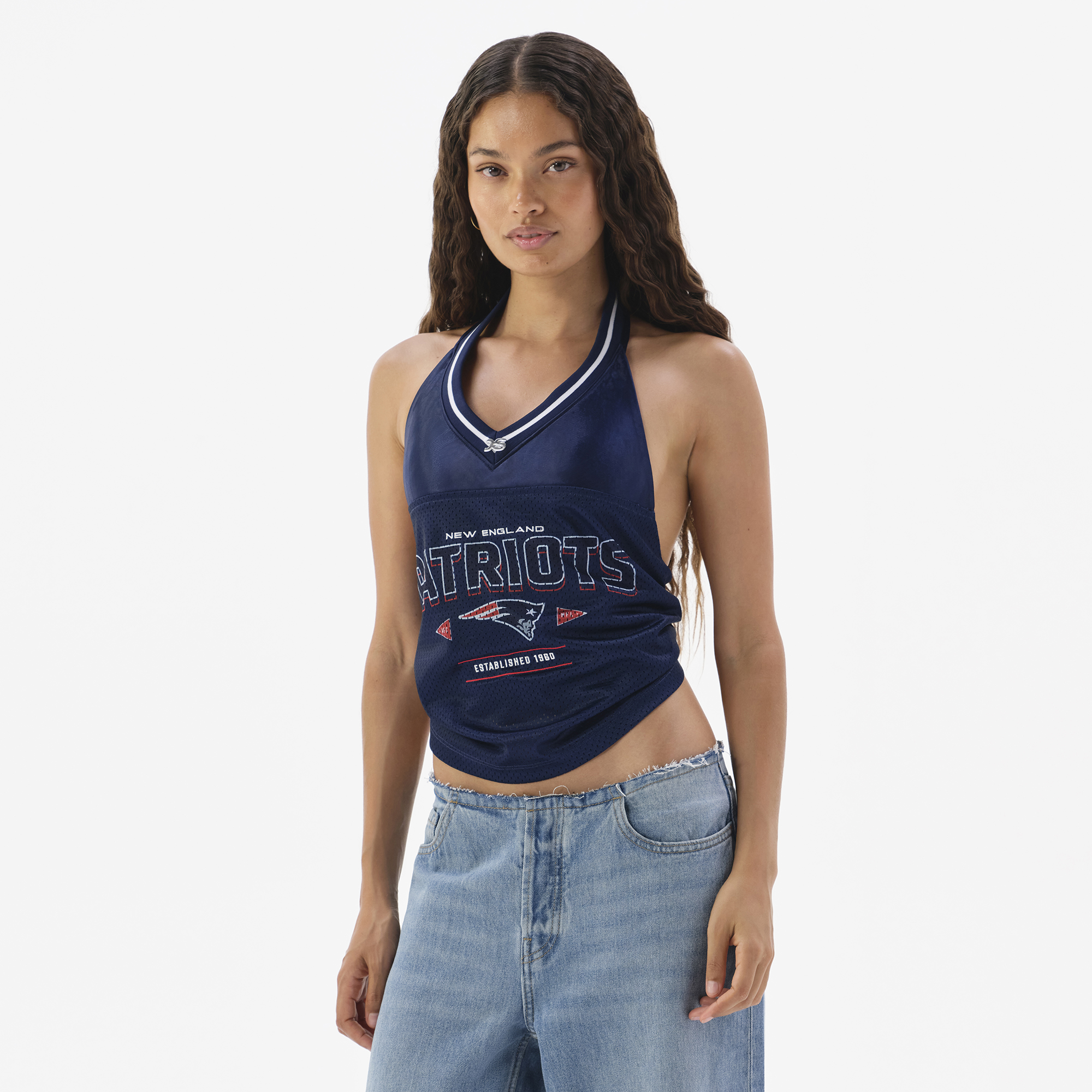 Women's Navy New England Patriots Jersey Halter Top