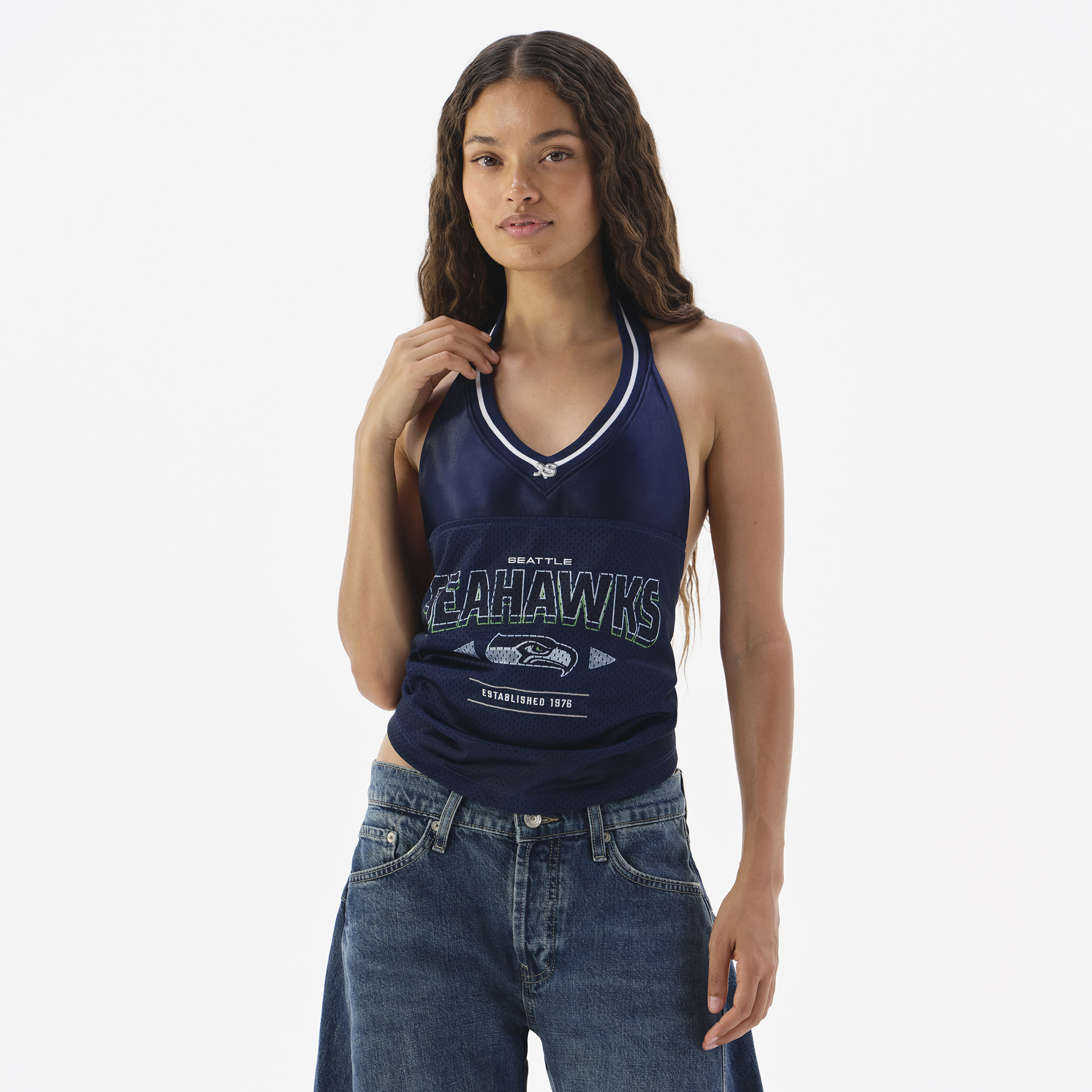 Women's College Navy Seattle Seahawks Jersey Halter Top