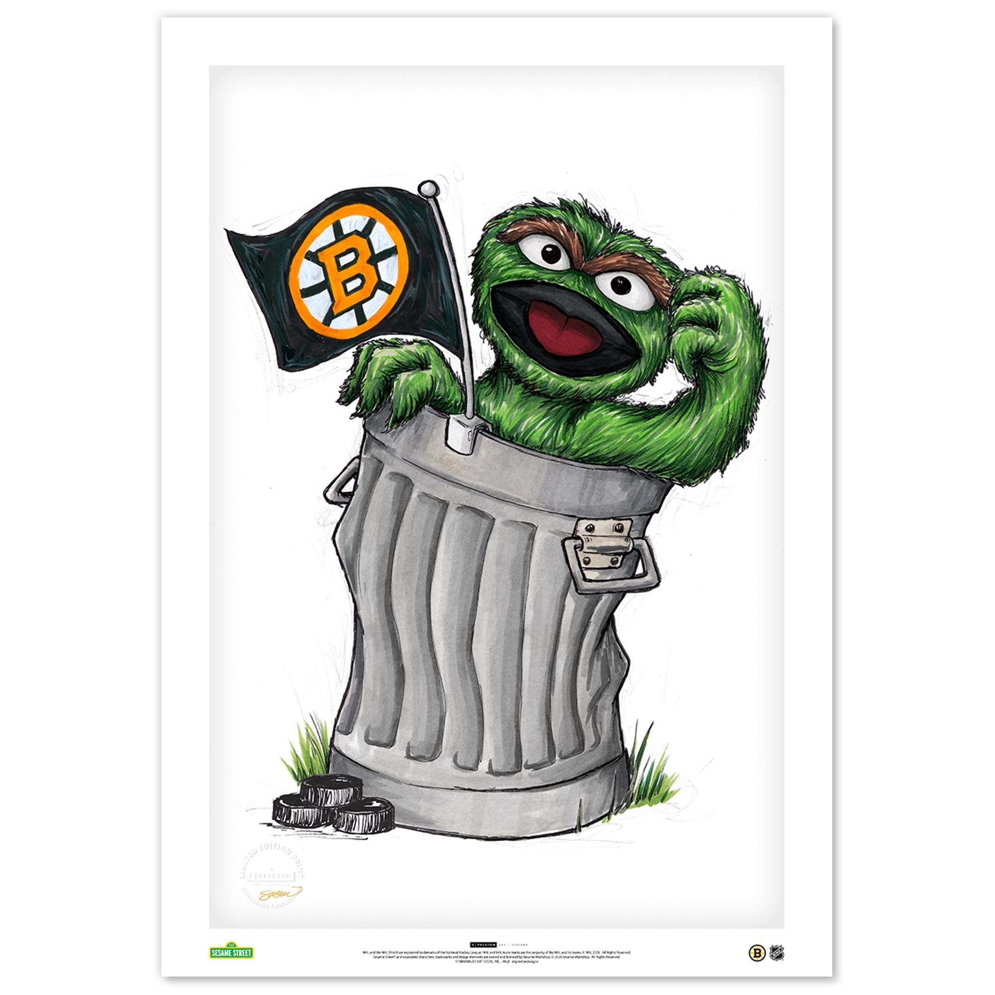 Oscar the Grouch Boston Bruins 24" x 36" Sesame Street Limited Edition Fine Art Print