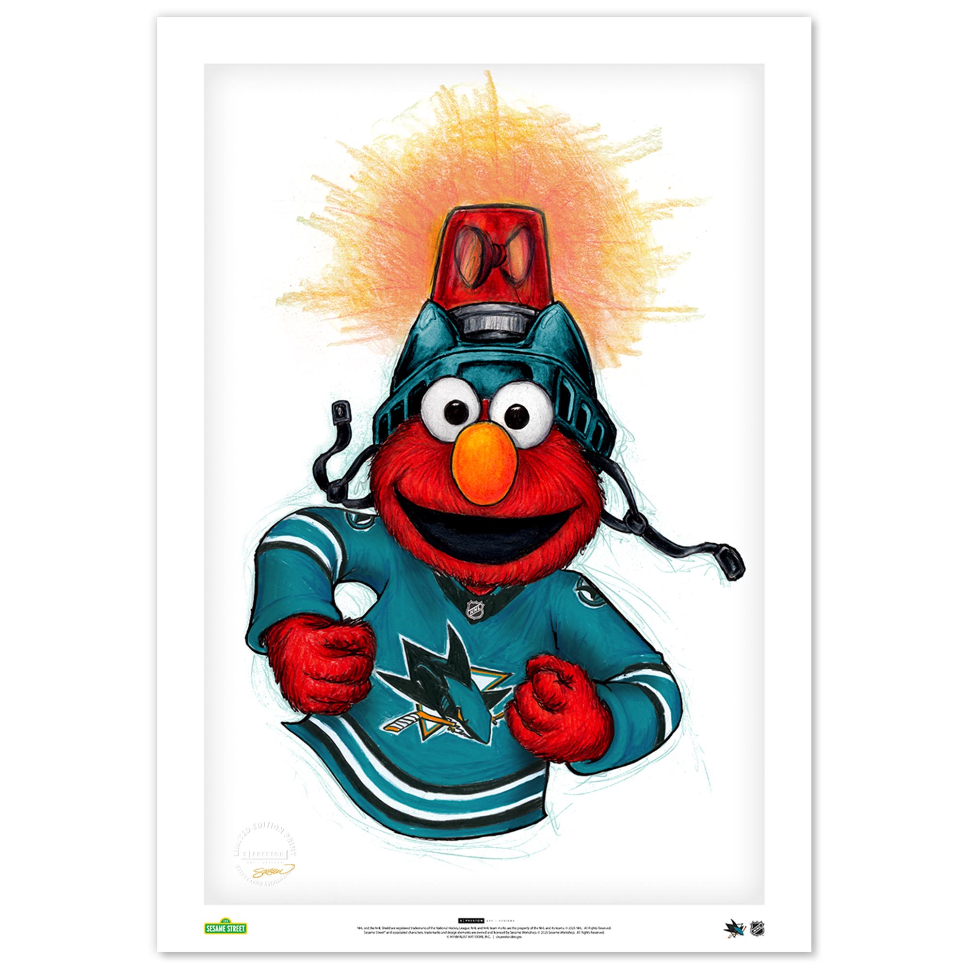 Elmo San Jose Sharks 14" x 20" Sesame Street Limited Edition Fine Art Print
