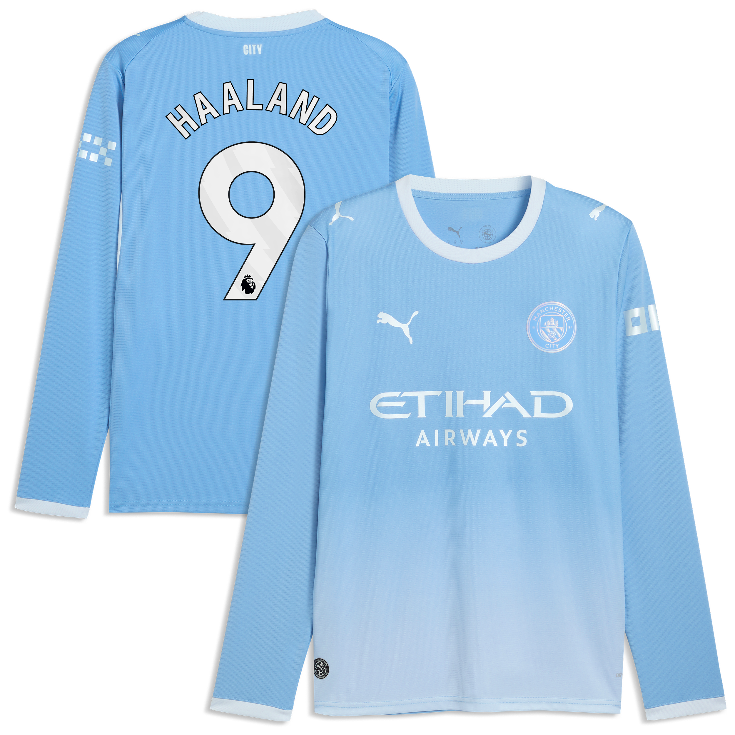 Men's Puma Erling Haaland Light Blue Manchester City 2026/27 Home Replica Long Sleeve Jersey
