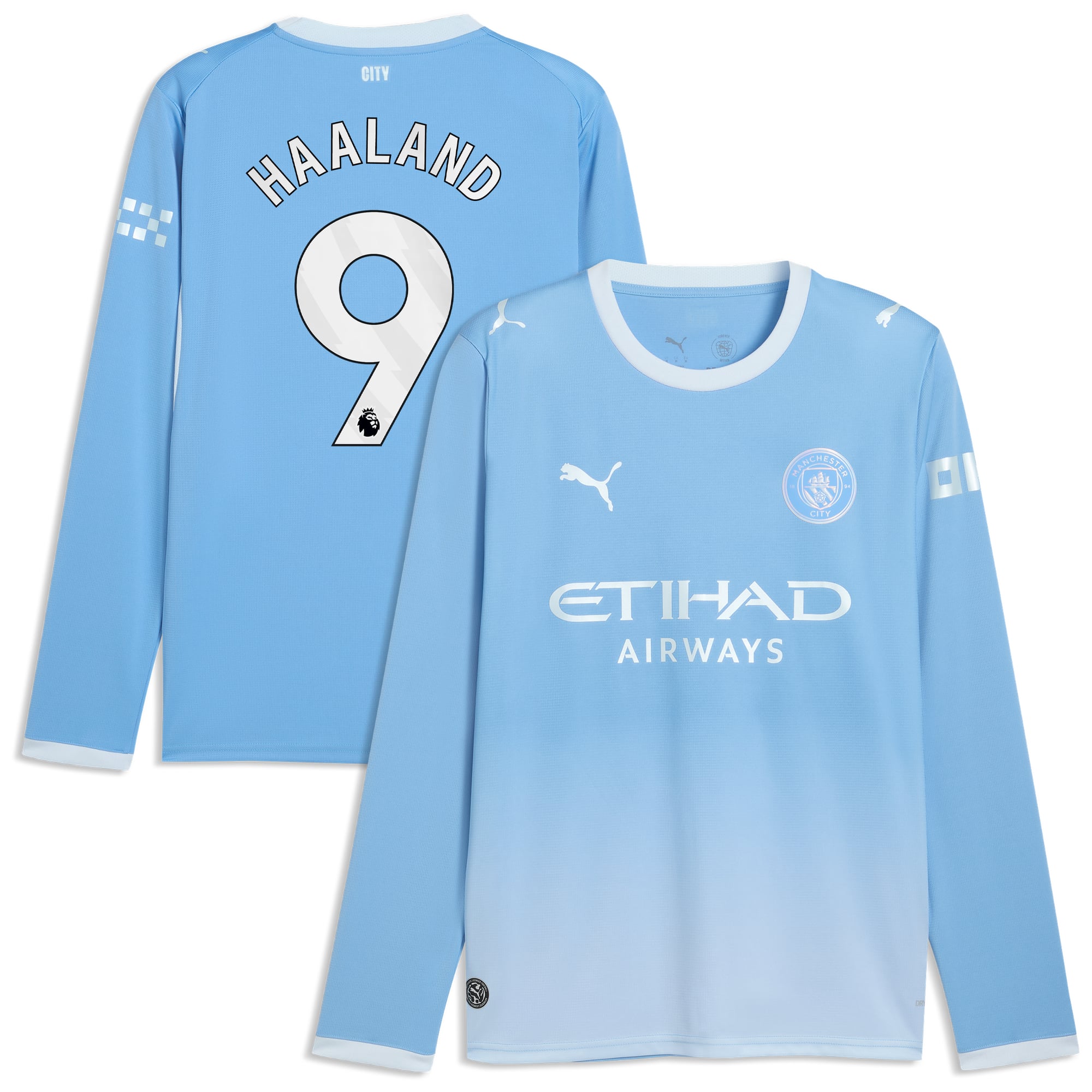 Men's Puma Erling Haaland Light Blue Manchester City 2026/27 Home Replica Long Sleeve Jersey