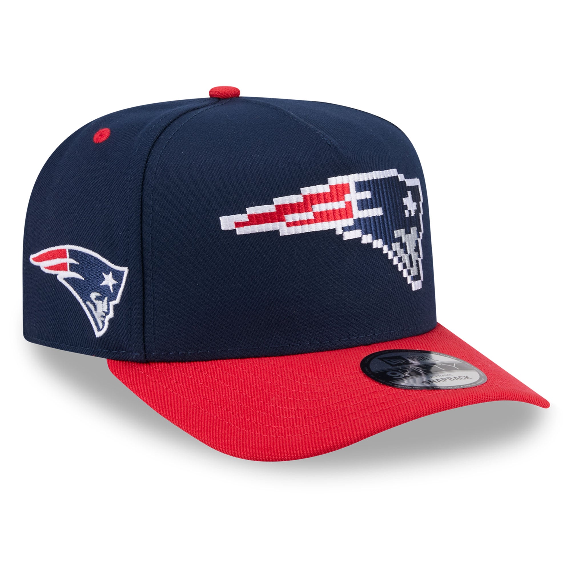 Men's New Era Navy New England Patriots Pixel A-Frame 9FIFTY Snapback Hat