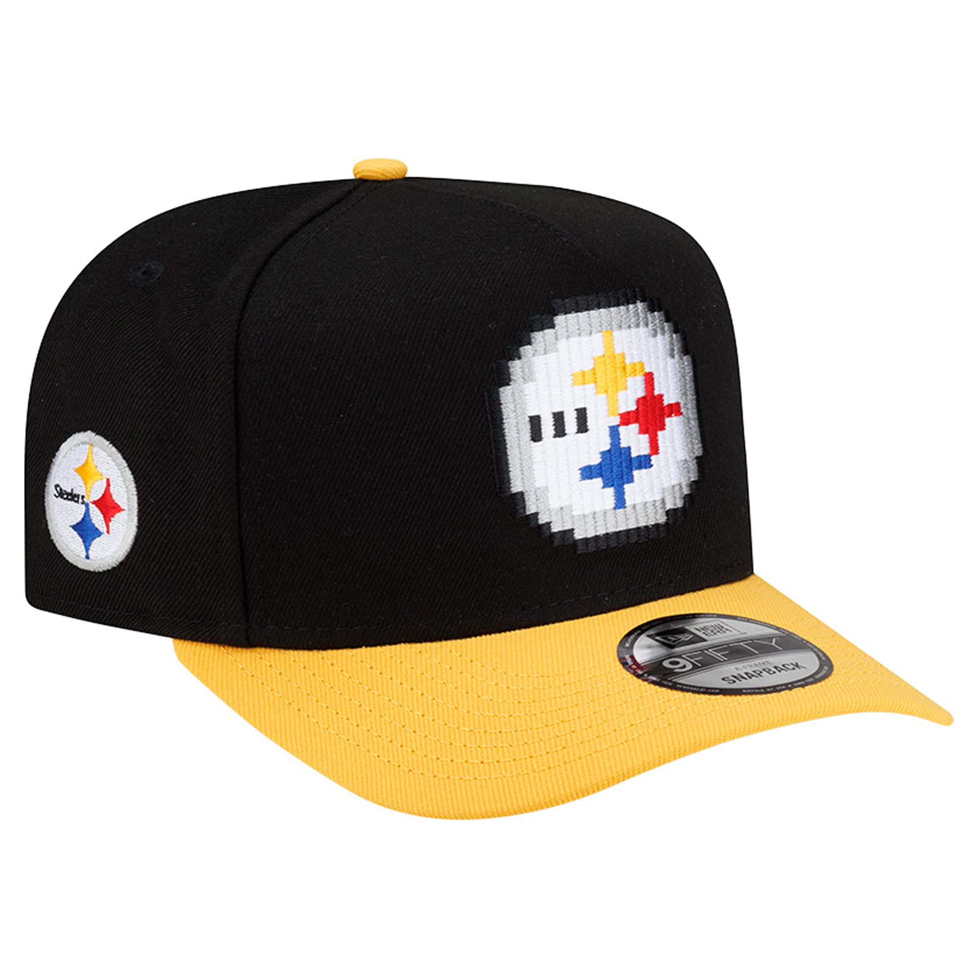 Men's New Era Black/Gold Pittsburgh Steelers Pixel A-Frame 9FIFTY Snapback Hat