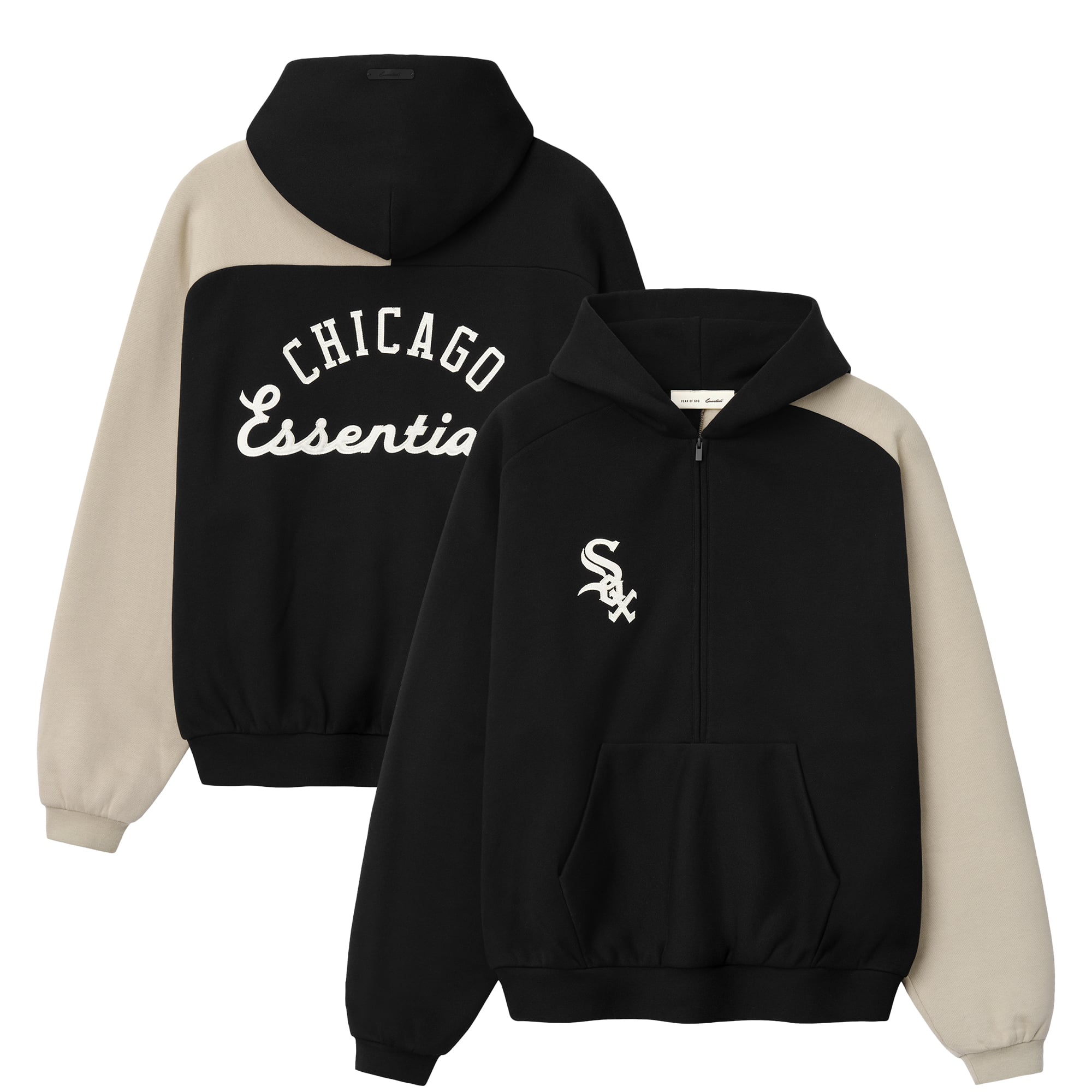Unisex Fear of God x MLB  Black/Khaki Chicago White Sox Half-Zip Raglan Sport Hoodie
