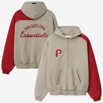 Men's Fear of God x MLB Heather Gray/Burgundy Philadelphia Phillies Half-Zip Raglan Sport Hoodie
