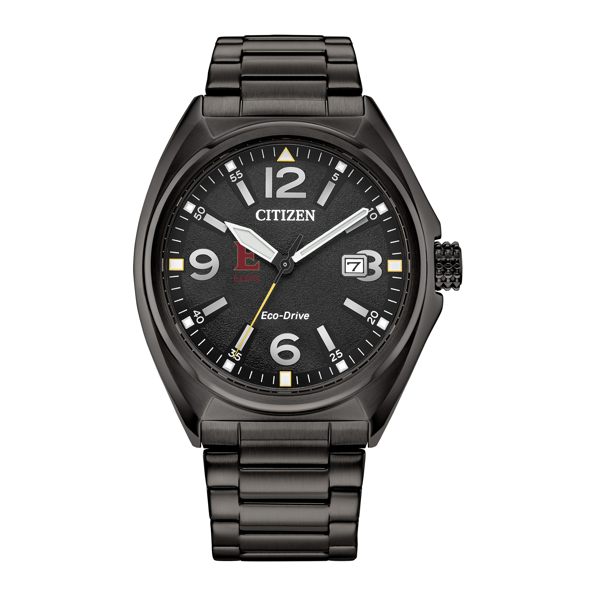 Men's Citizen Watch Black Elon Phoenix Eco-Drive Sport Casual Stainless Steel Black Dial Bracelet Watch