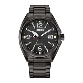 Men's Citizen Watch Black Georgia Bulldogs Eco-Drive Sport Casual Stainless Steel Black Dial Bracelet Watch