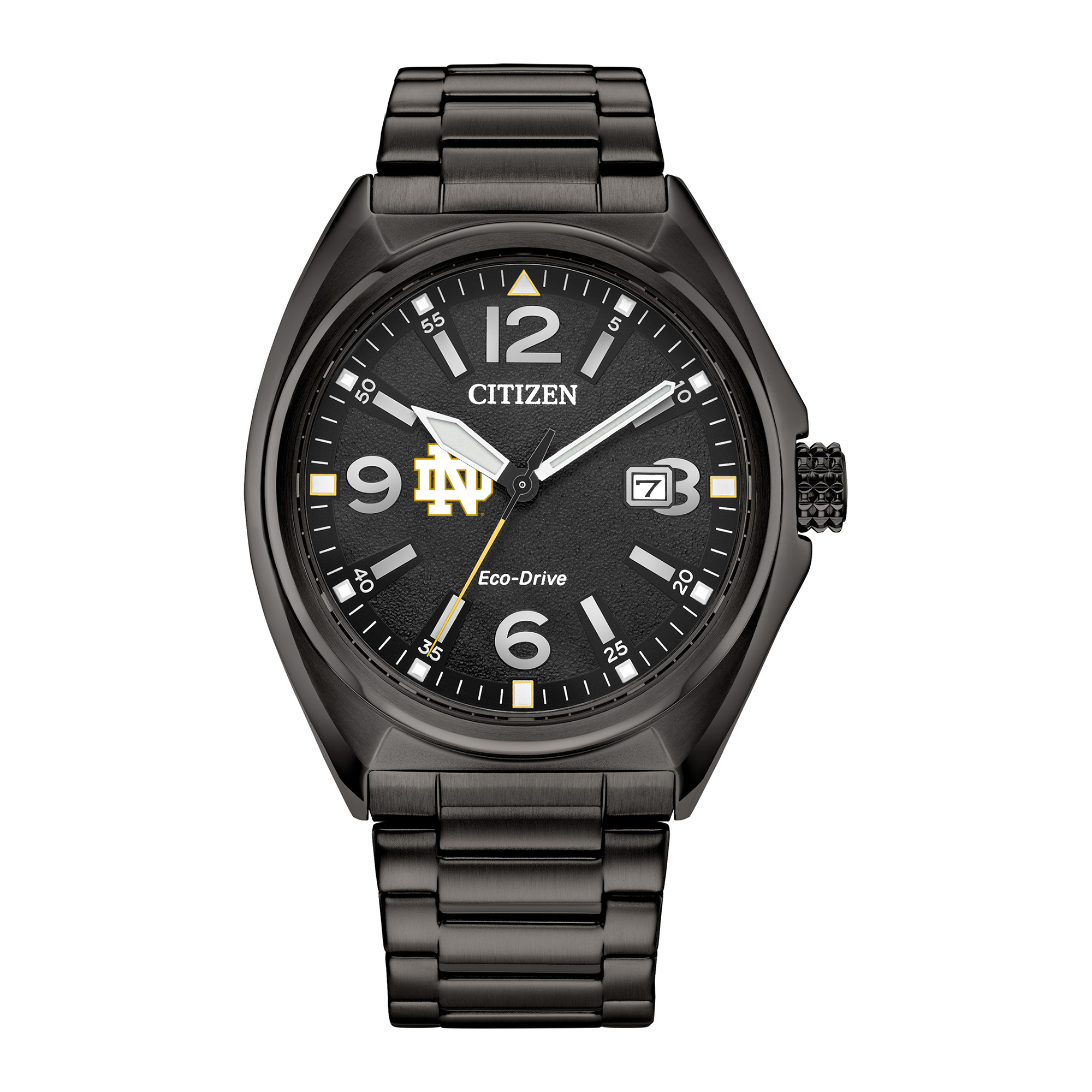 Men's Citizen Watch Black Notre Dame Fighting Irish Eco-Drive Sport Casual Stainless Steel Black Dial Bracelet Watch