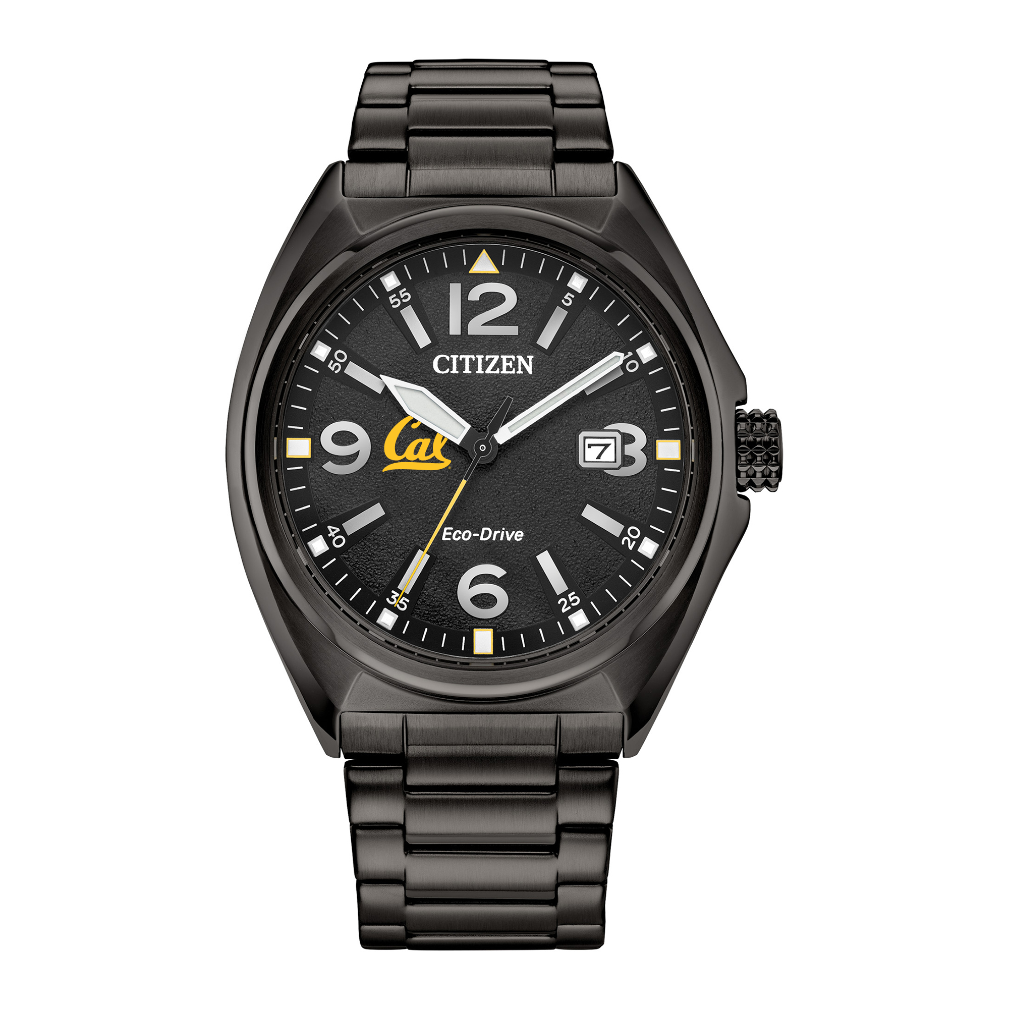 Men's Citizen Watch Black Cal Bears Eco-Drive Sport Casual Stainless Steel Black Dial Bracelet Watch