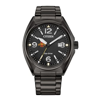 Men's Citizen Watch Black Iowa State Cyclones Eco-Drive Sport Casual Stainless Steel Black Dial Bracelet Watch