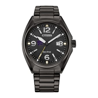 Men's Citizen Watch Black Kansas State Wildcats Eco-Drive Sport Casual Stainless Steel Black Dial Bracelet Watch