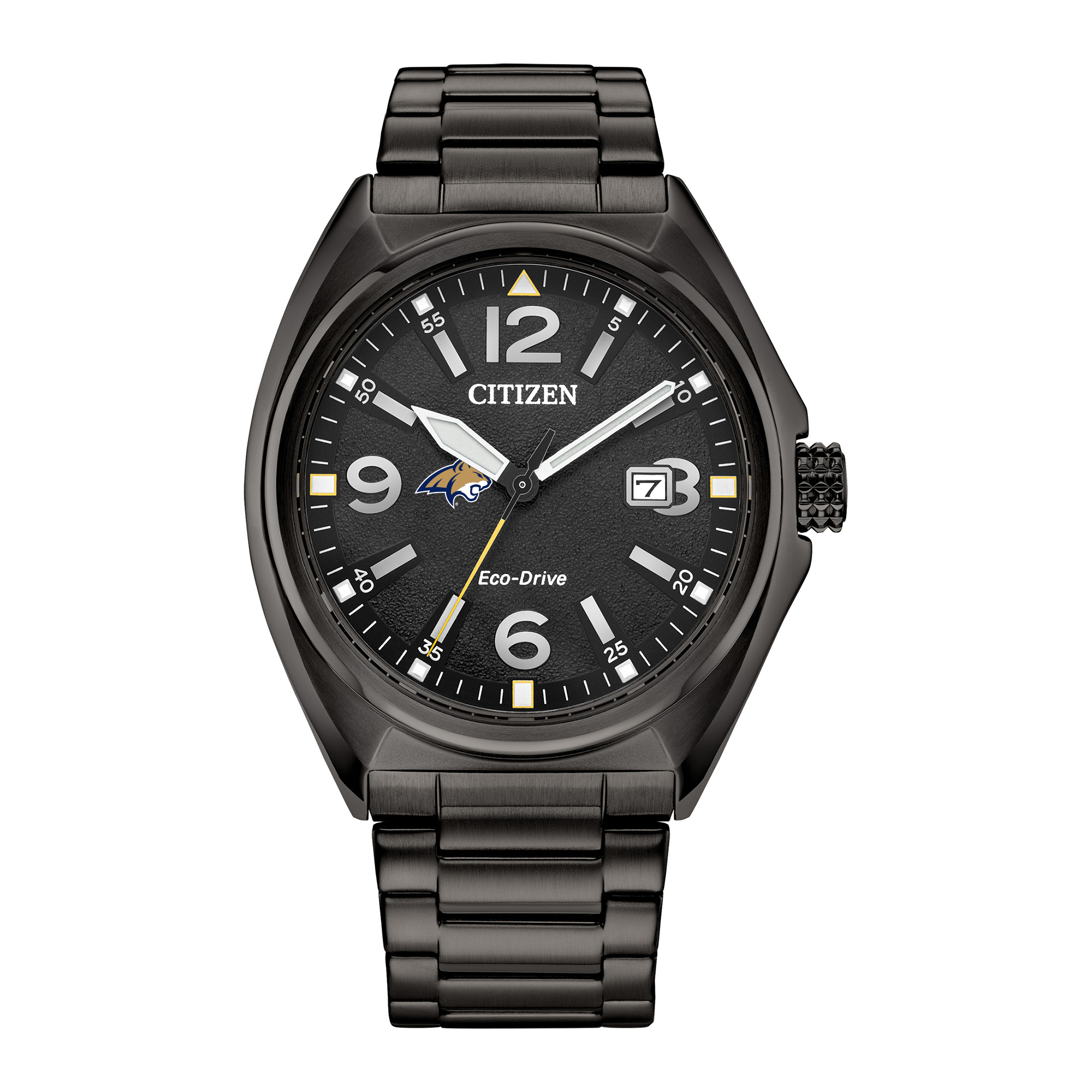 Men's Citizen Watch Black Montana State Bobcats Eco-Drive Sport Casual Stainless Steel Black Dial Bracelet Watch