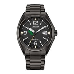 Men's Citizen Watch Black North Texas Mean Green Eco-Drive Sport Casual Stainless Steel Black Dial Bracelet Watch