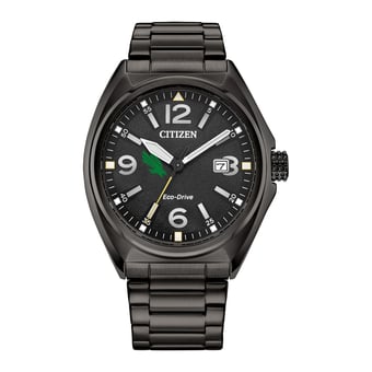 Men's Citizen Watch Black North Texas Mean Green Eco-Drive Sport Casual Stainless Steel Black Dial Bracelet Watch